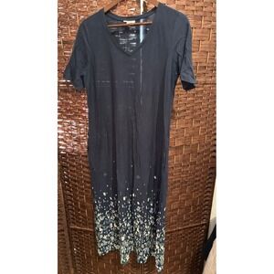 Pure Jill Womens Maxi Dress Navy Blue Floral Print V Neck Casual M‎